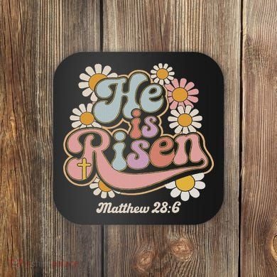 He Is Risen Groovy Retro Style For Christian Easter Coaster