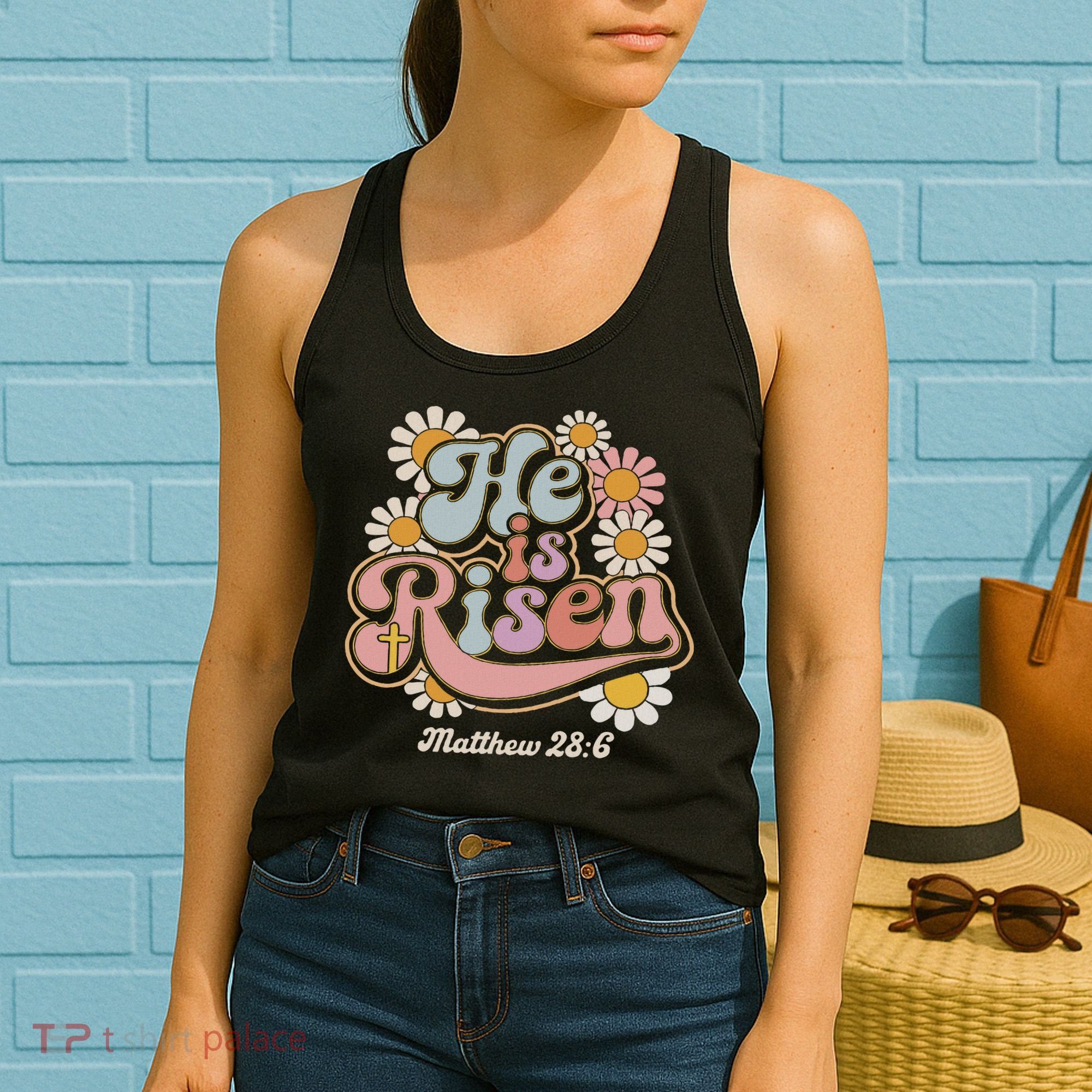 He Is Risen Groovy Retro Style For Christian Easter Women's Tank Top