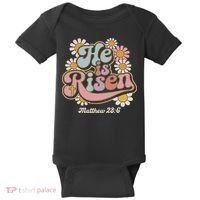 He Is Risen Groovy Retro Style For Christian Easter Baby Bodysuit thumb 0