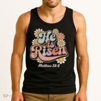 He Is Risen Groovy Retro Style For Christian Easter Tank Top thumb 3