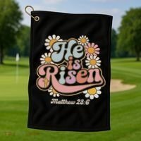 He Is Risen Groovy Retro Style For Christian Easter Golf Towel thumb 1