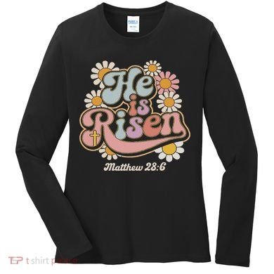 He Is Risen Groovy Retro Style For Christian Easter Women's Long Sleeve Shirt