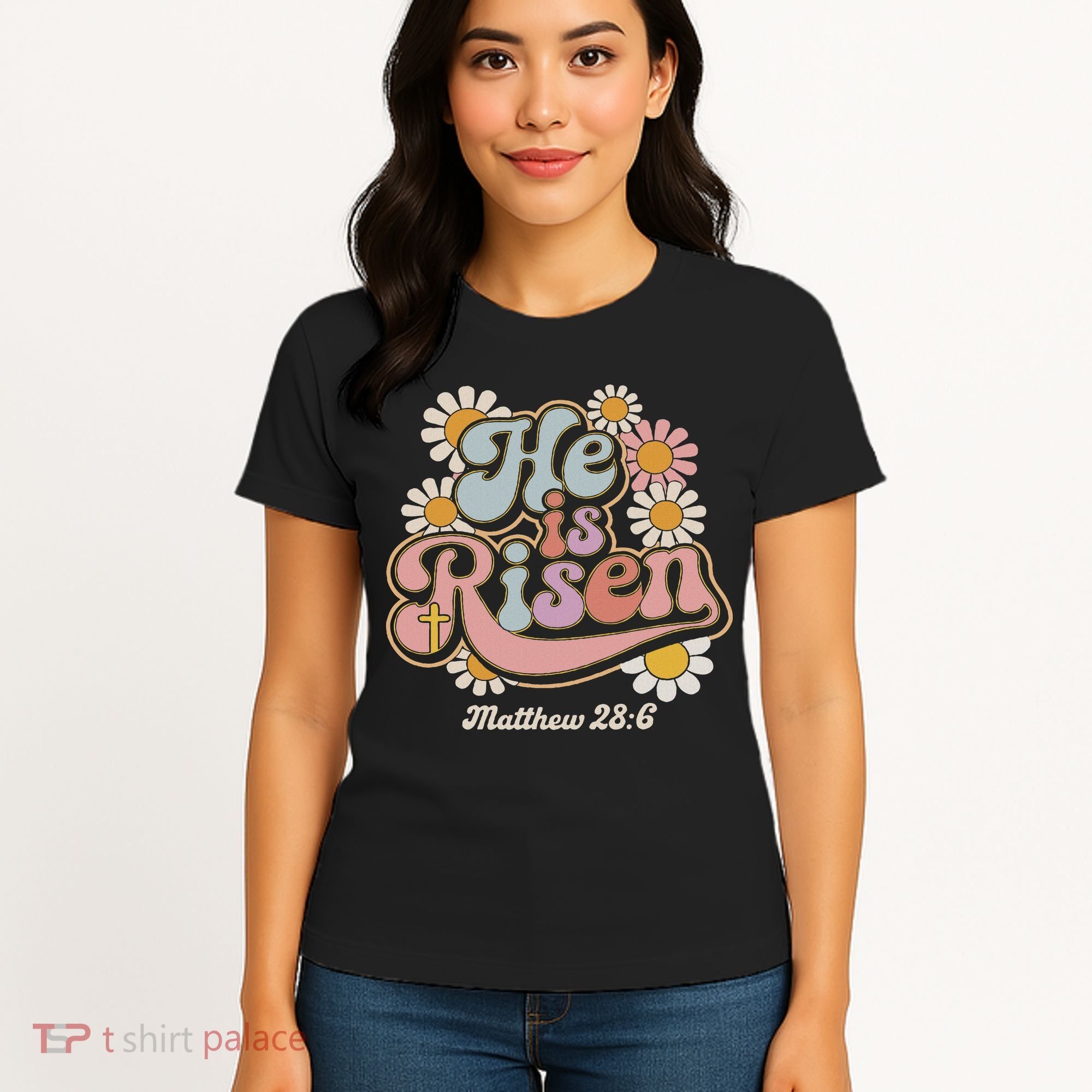 He Is Risen Groovy Retro Style For Christian Easter Women's T-Shirt