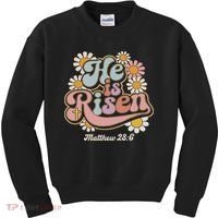 He Is Risen Groovy Retro Style For Christian Easter Kids Sweatshirt thumb 0