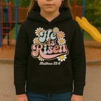 He Is Risen Groovy Retro Style For Christian Easter Kids Hoodie thumb 3