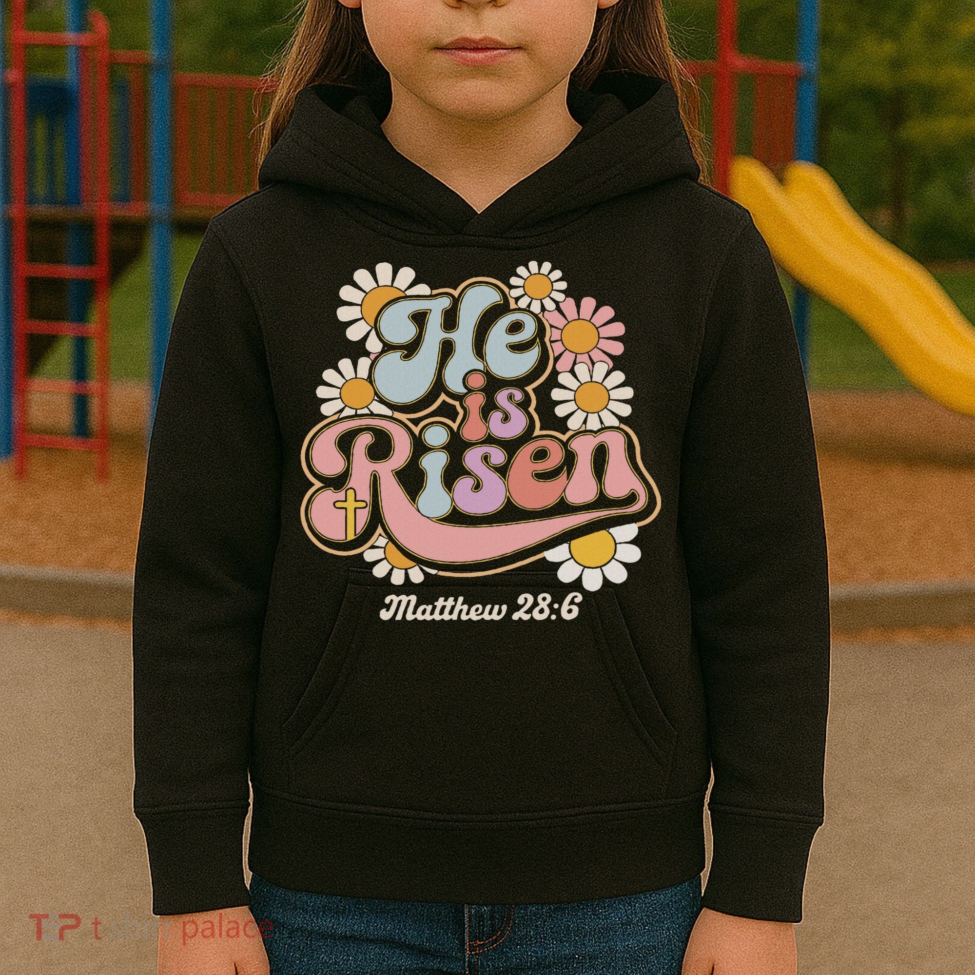 He Is Risen Groovy Retro Style For Christian Easter Kids Hoodie