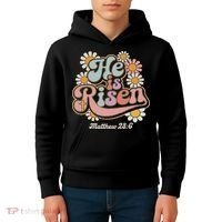 He Is Risen Groovy Retro Style For Christian Easter Kids Hoodie thumb 4