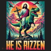 He Is Rizzen Jesus Riding Trex Retro Christian Dinosaur Beanie thumb 2