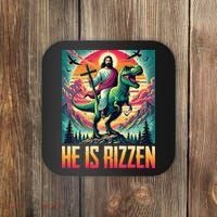 He Is Rizzen Jesus Riding Trex Retro Christian Dinosaur Coaster thumb 0