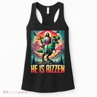 He Is Rizzen Jesus Riding Trex Retro Christian Dinosaur Women's Tank Top thumb 0