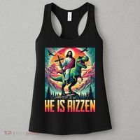 He Is Rizzen Jesus Riding Trex Retro Christian Dinosaur Women's Tank Top thumb 3