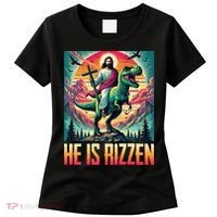He Is Rizzen Jesus Riding Trex Retro Christian Dinosaur Women's T-Shirt thumb 0