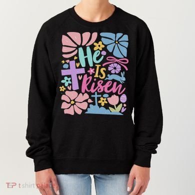 He Is Risen Easter Cross Coquette Jesus Christian Religious Women's Sweatshirt