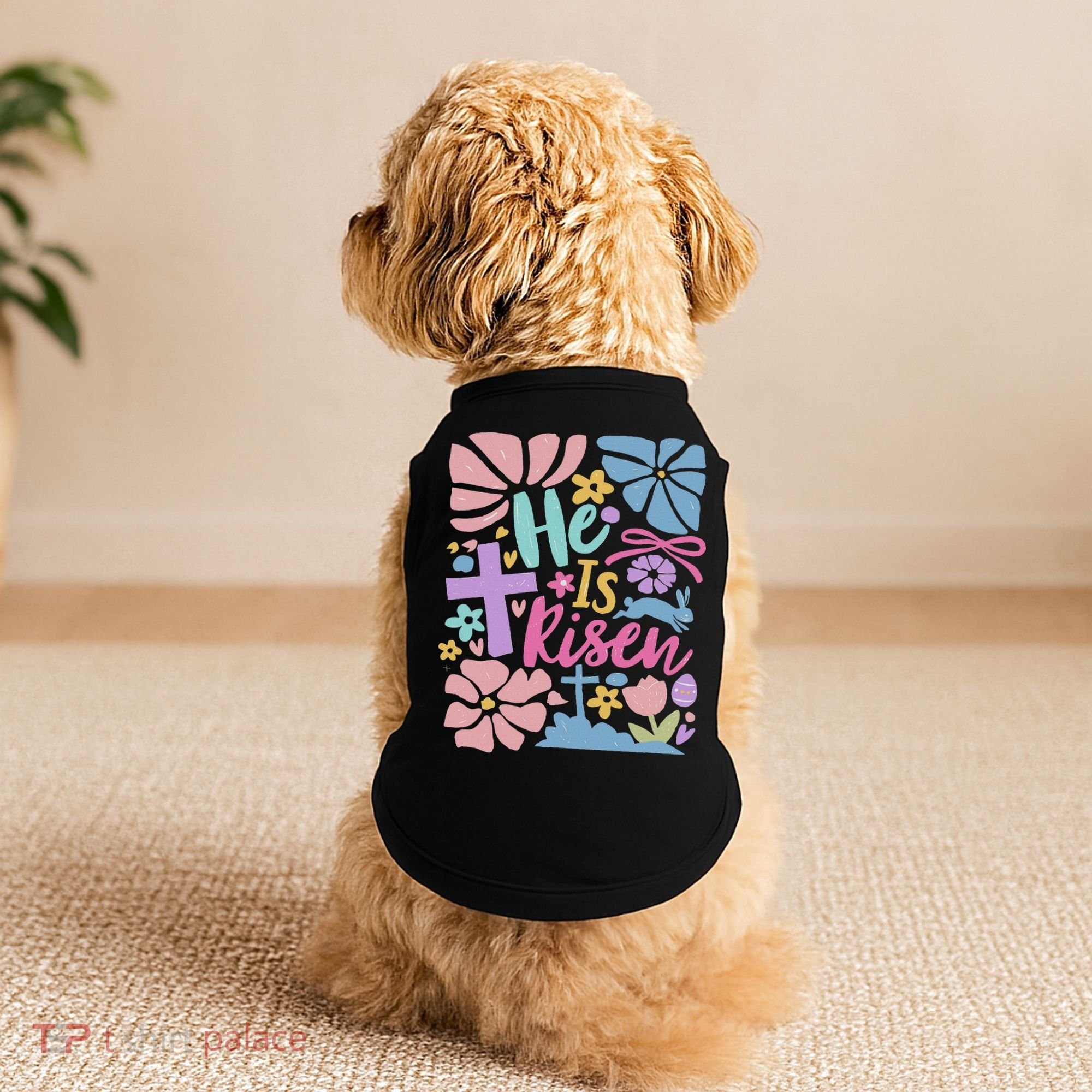He Is Risen Easter Cross Coquette Jesus Christian Religious Doggie Tank