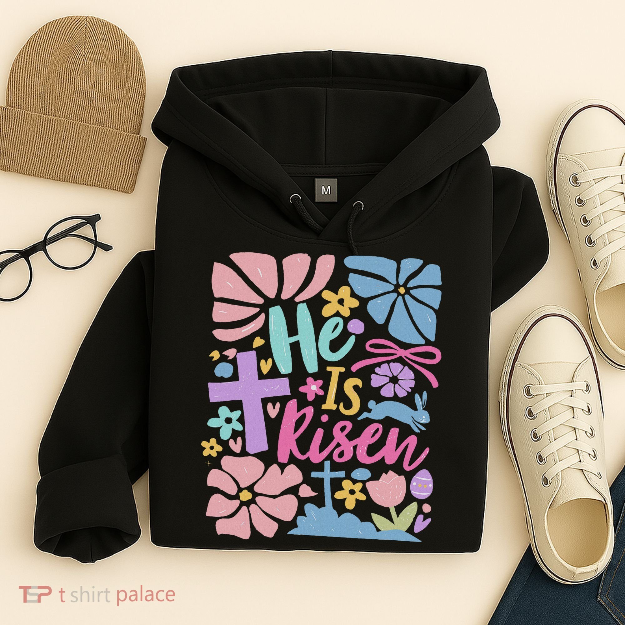 He Is Risen Easter Cross Coquette Jesus Christian Religious Hoodie