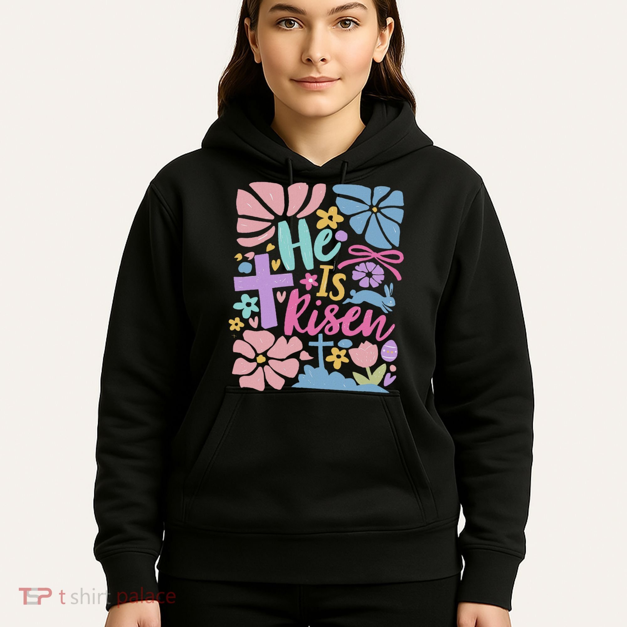 He Is Risen Easter Cross Coquette Jesus Christian Religious Hoodie