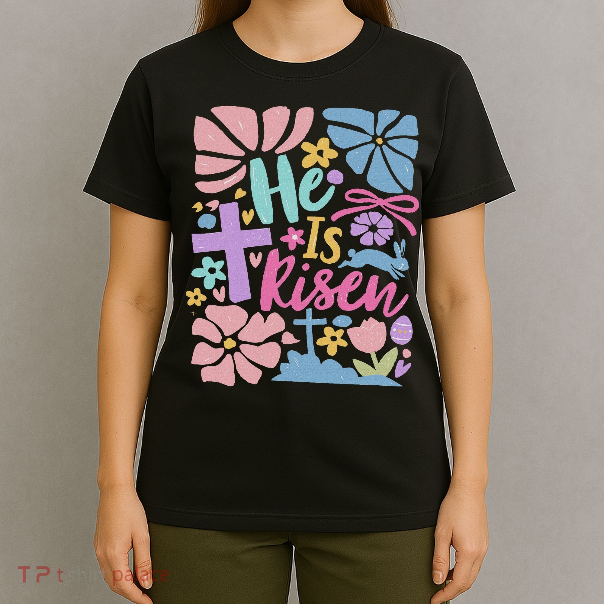 He Is Risen Easter Cross Coquette Jesus Christian Religious T-Shirt