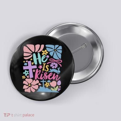 He Is Risen Easter Cross Coquette Jesus Christian Religious Button