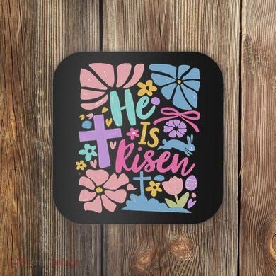 He Is Risen Easter Cross Coquette Jesus Christian Religious Coaster