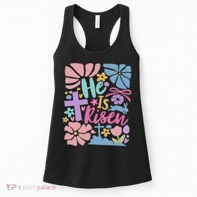 He Is Risen Easter Cross Coquette Jesus Christian Religious Women's Tank Top
