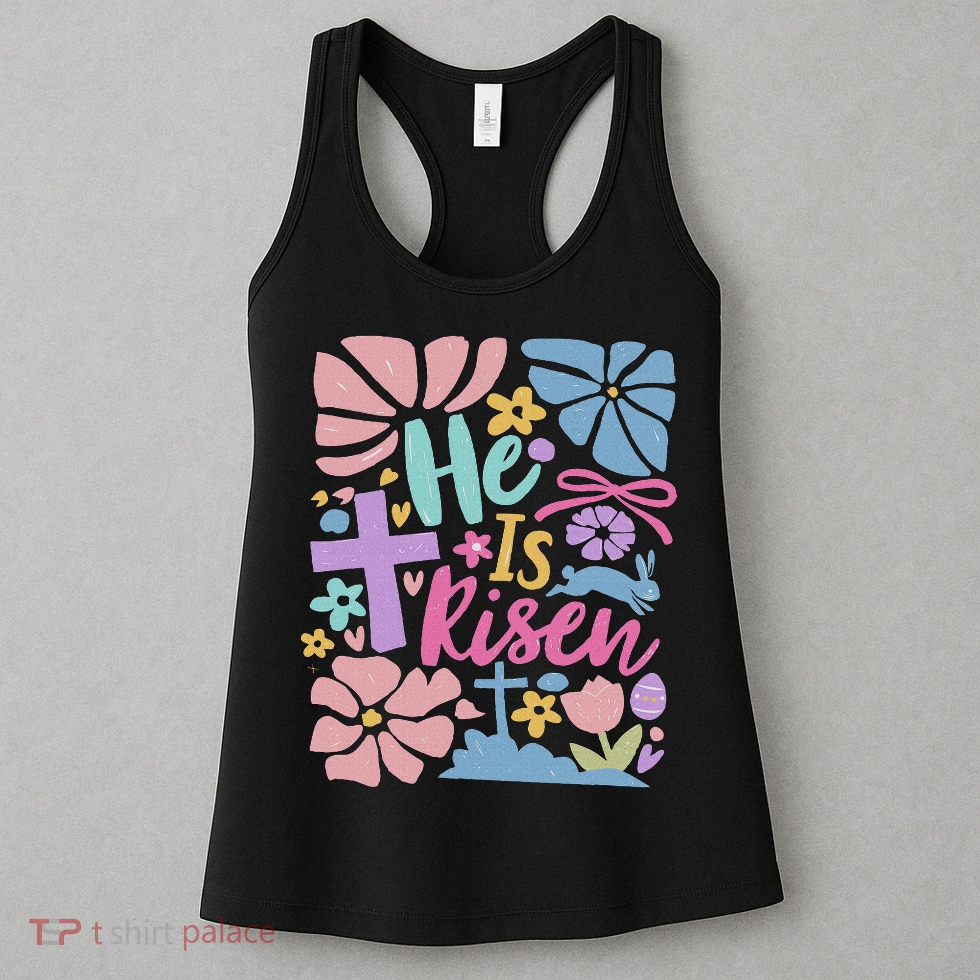 He Is Risen Easter Cross Coquette Jesus Christian Religious Women's Tank Top