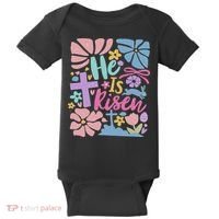 He Is Risen Easter Cross Coquette Jesus Christian Religious Baby Bodysuit thumb 0