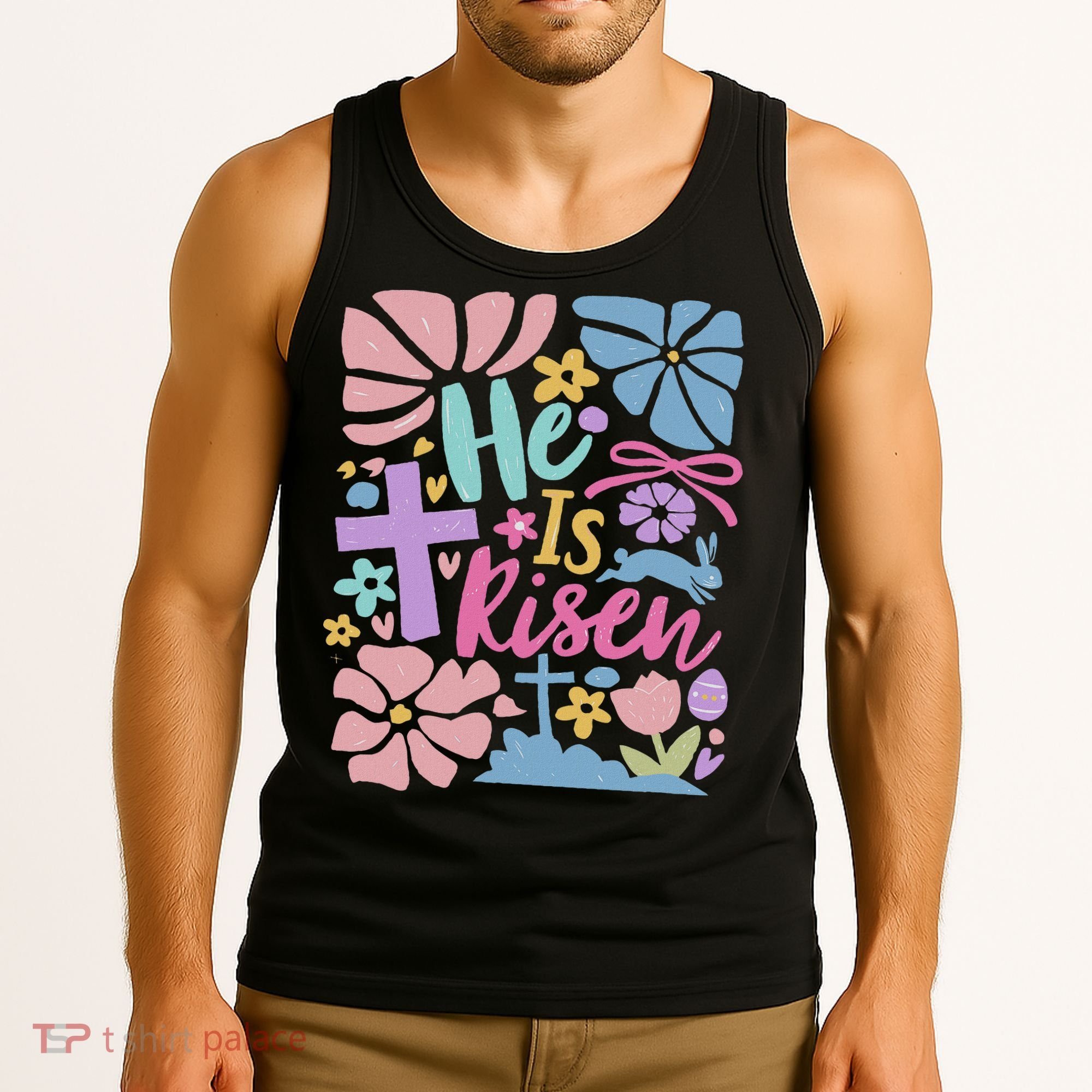 He Is Risen Easter Cross Coquette Jesus Christian Religious Tank Top