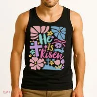 He Is Risen Easter Cross Coquette Jesus Christian Religious Tank Top thumb 3