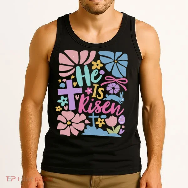 He Is Risen Easter Cross Coquette Jesus Christian Religious Tank Top