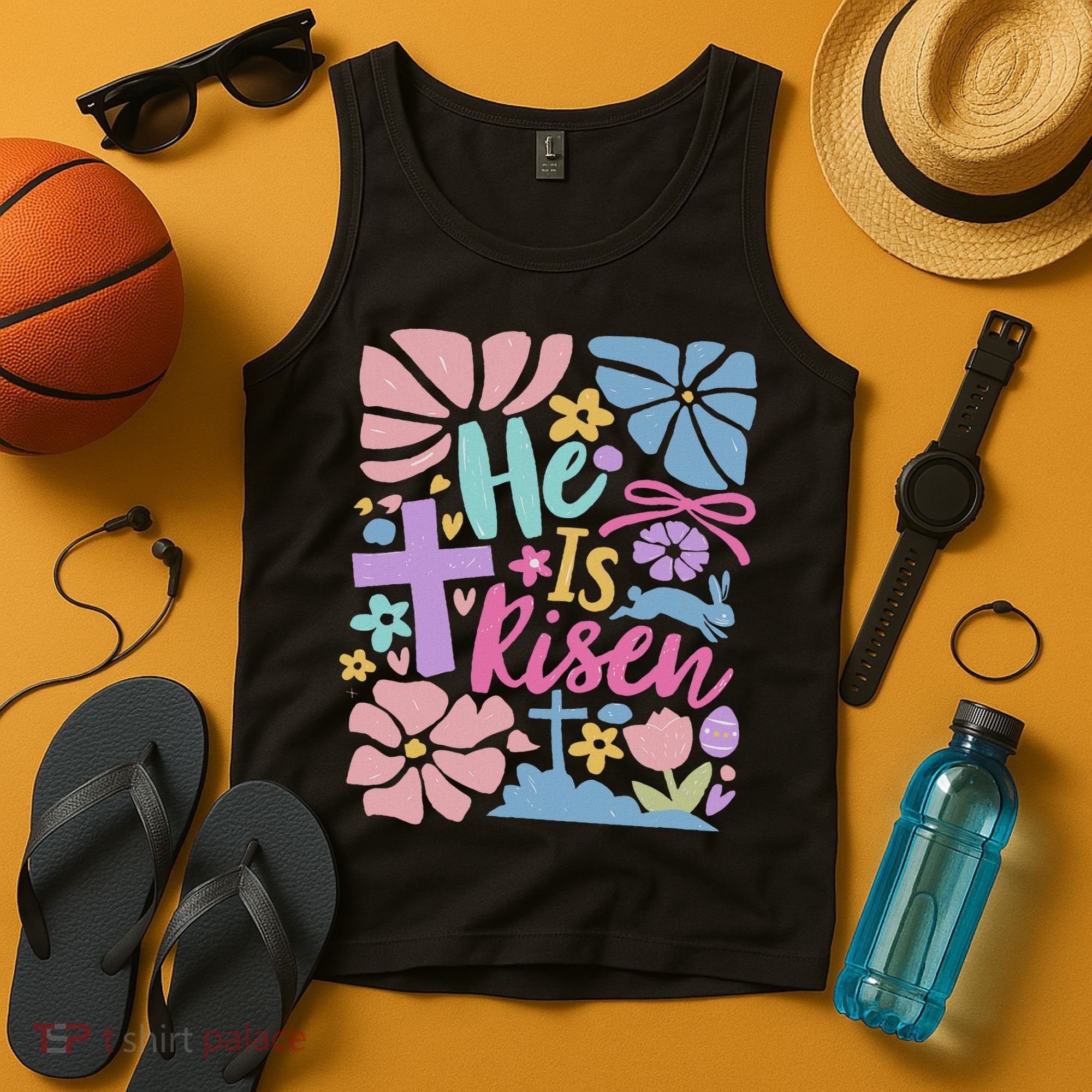 He Is Risen Easter Cross Coquette Jesus Christian Religious Tank Top