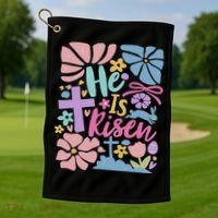 He Is Risen Easter Cross Coquette Jesus Christian Religious Golf Towel thumb 1