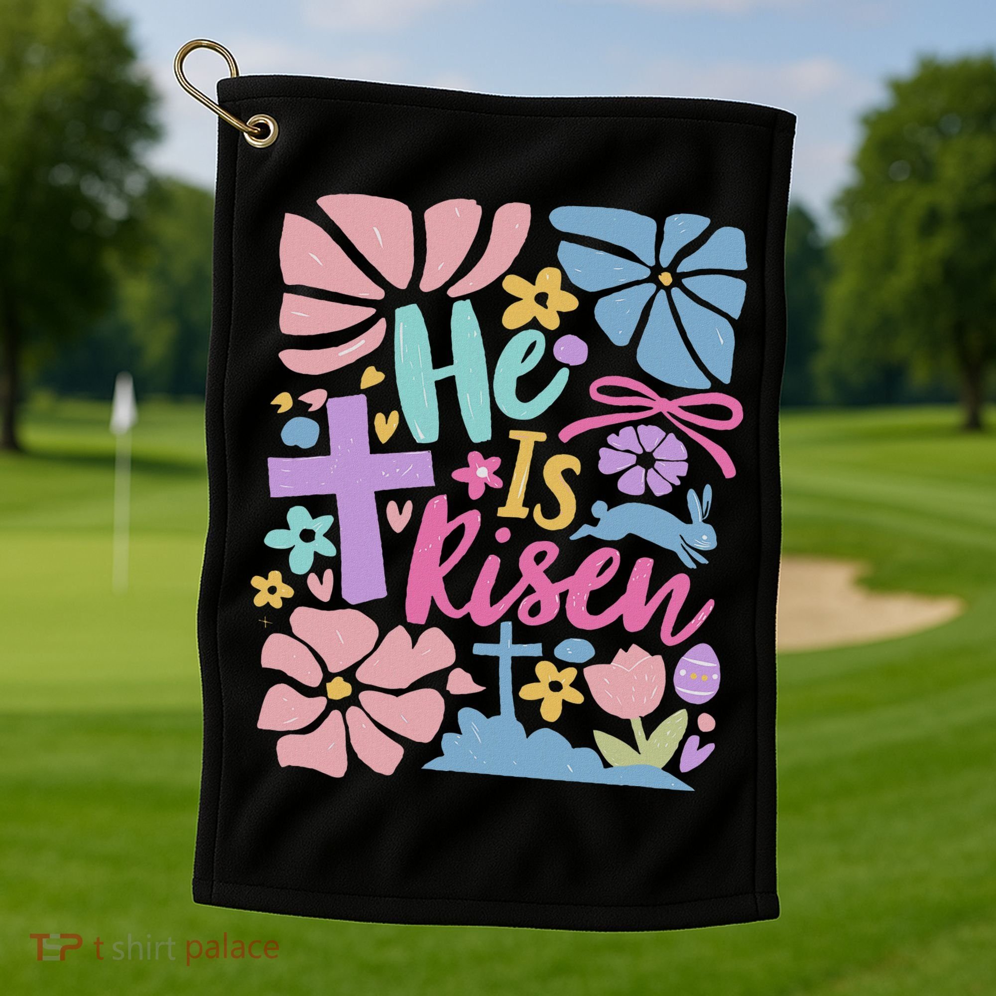 He Is Risen Easter Cross Coquette Jesus Christian Religious Golf Towel
