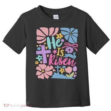 He Is Risen Easter Cross Coquette Jesus Christian Religious Toddler T-Shirt