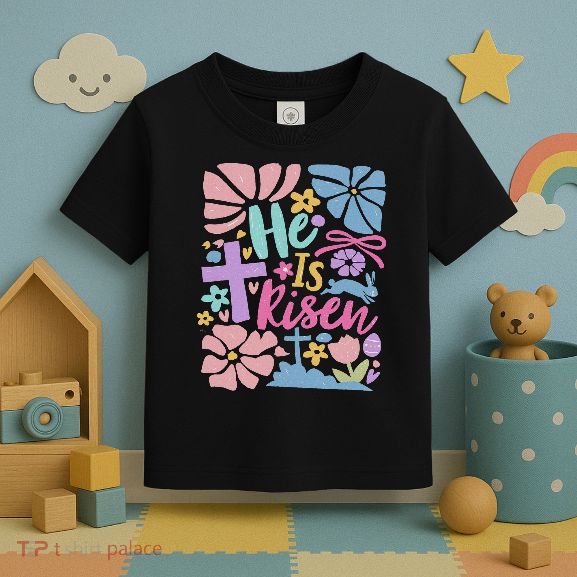 He Is Risen Easter Cross Coquette Jesus Christian Religious Toddler T-Shirt