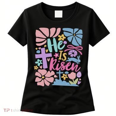 He Is Risen Easter Cross Coquette Jesus Christian Religious Women's T-Shirt