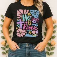 He Is Risen Easter Cross Coquette Jesus Christian Religious Women's T-Shirt thumb 2