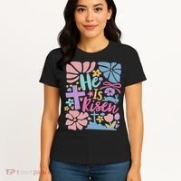 He Is Risen Easter Cross Coquette Jesus Christian Religious Women's T-Shirt thumb 4