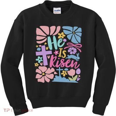 He Is Risen Easter Cross Coquette Jesus Christian Religious Kids Sweatshirt