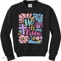 He Is Risen Easter Cross Coquette Jesus Christian Religious Kids Sweatshirt thumb 0