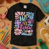 He Is Risen Easter Cross Coquette Jesus Christian Religious Kids T-Shirt thumb 3