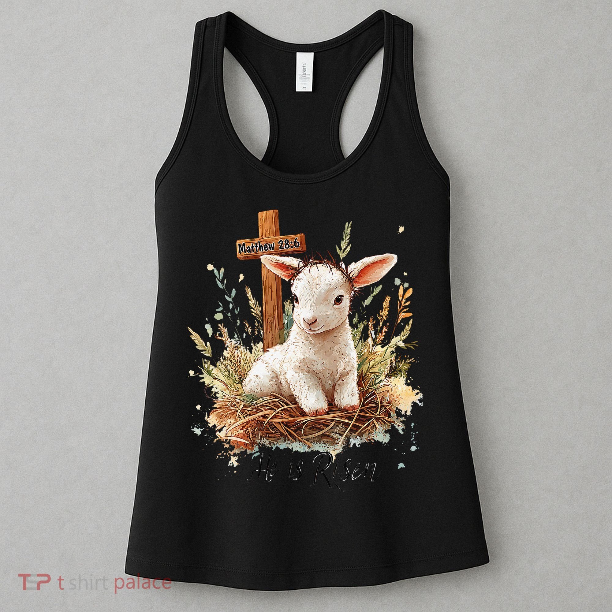 He Is Risen Lamb Matthew 286 Christian Jesus Bible Verses Women's Tank Top