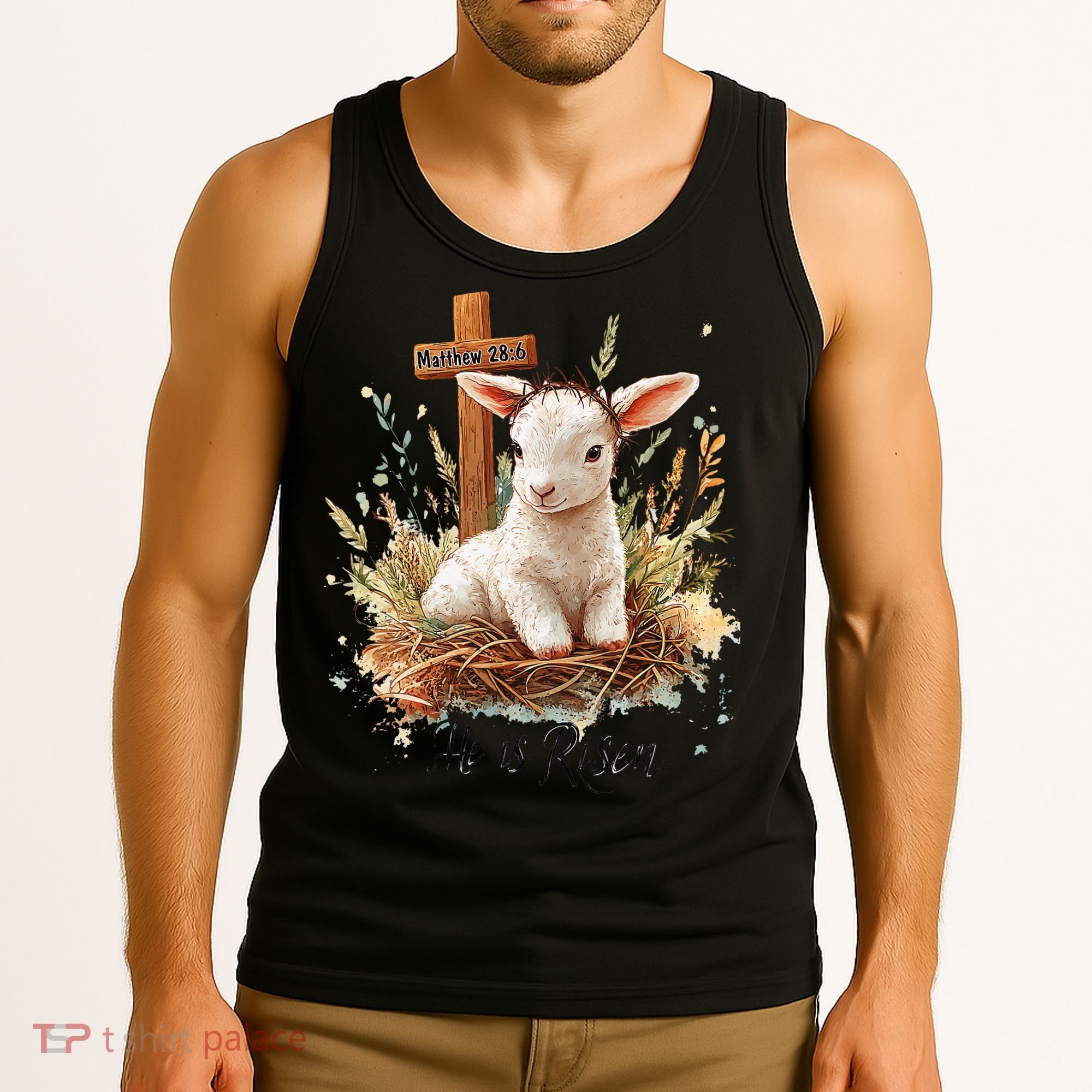 He Is Risen Lamb Matthew 286 Christian Jesus Bible Verses Tank Top