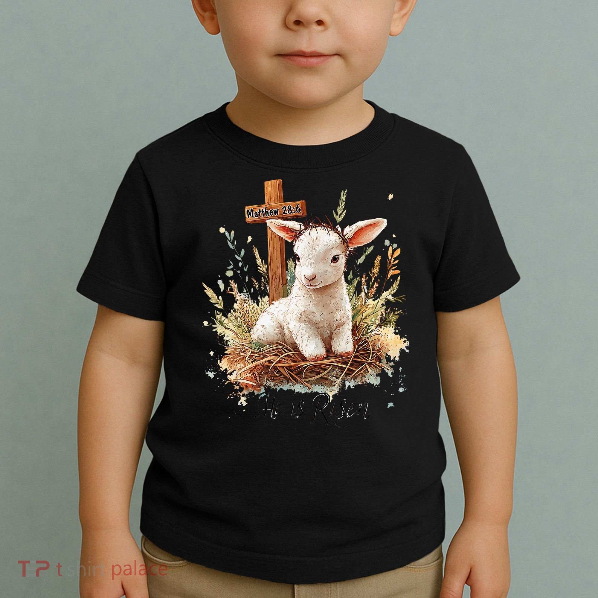 He Is Risen Lamb Matthew 286 Christian Jesus Bible Verses Toddler T-Shirt