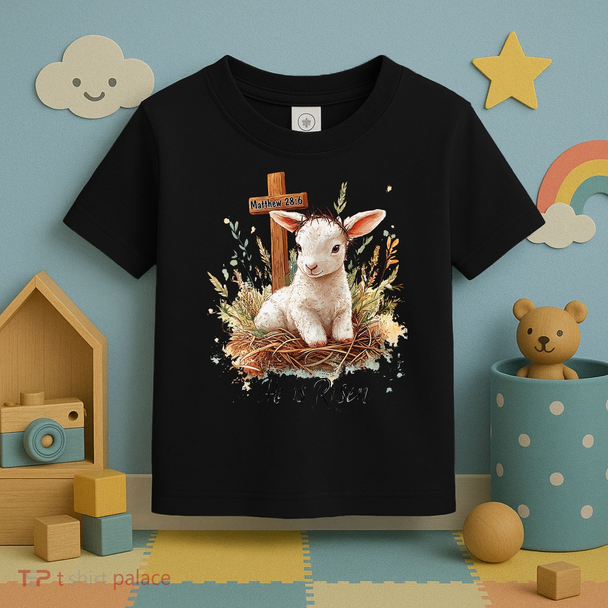 He Is Risen Lamb Matthew 286 Christian Jesus Bible Verses Toddler T-Shirt