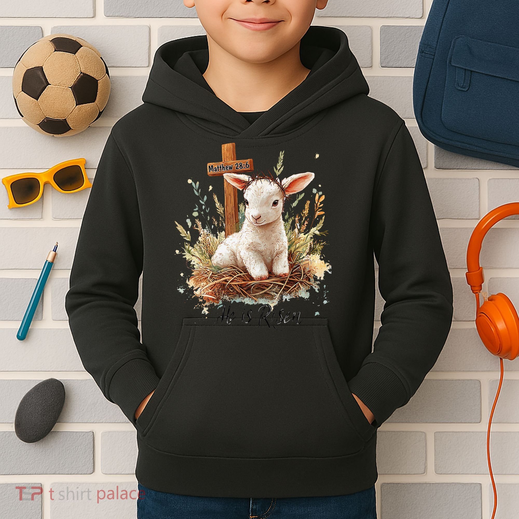 He Is Risen Lamb Matthew 286 Christian Jesus Bible Verses Kids Hoodie