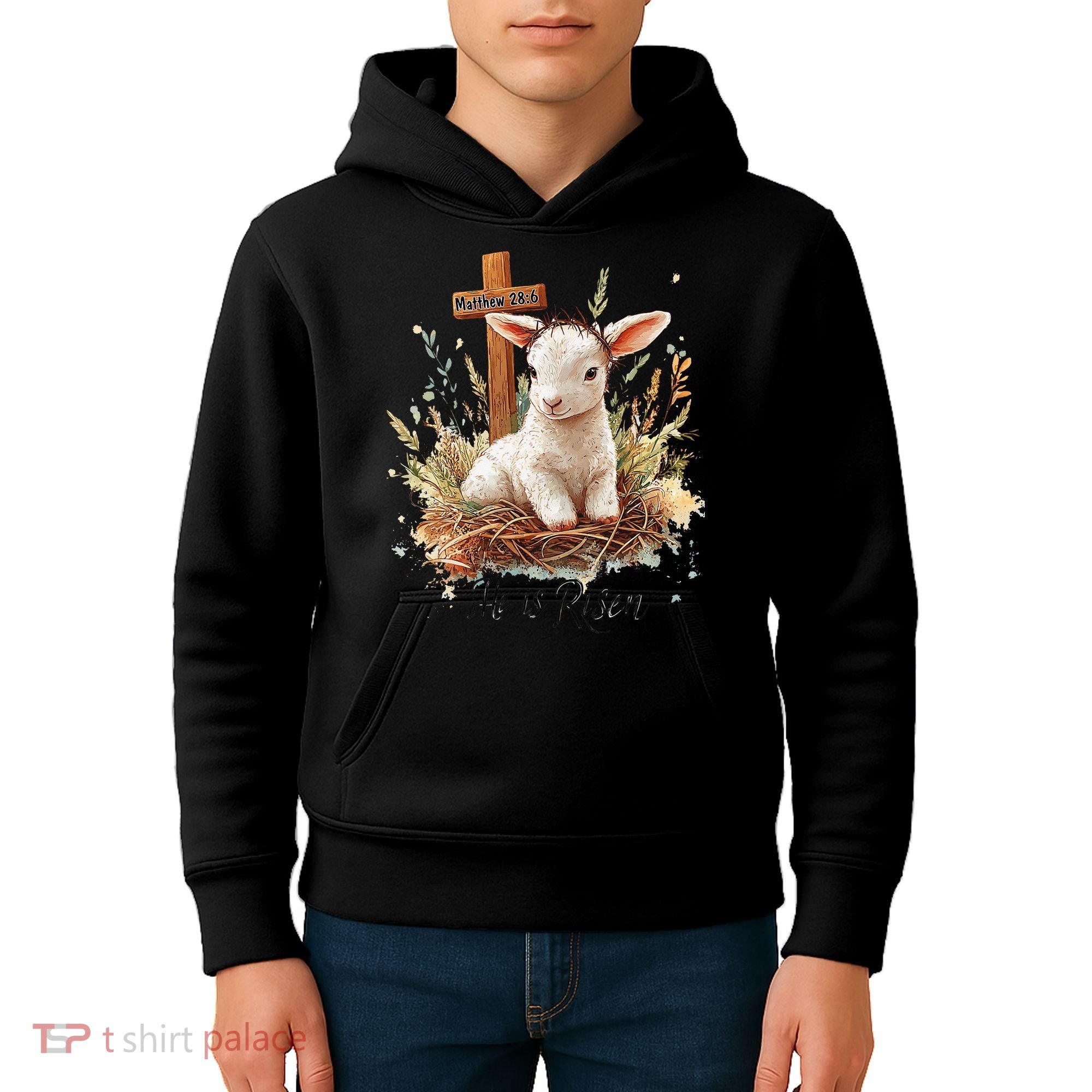 He Is Risen Lamb Matthew 286 Christian Jesus Bible Verses Kids Hoodie