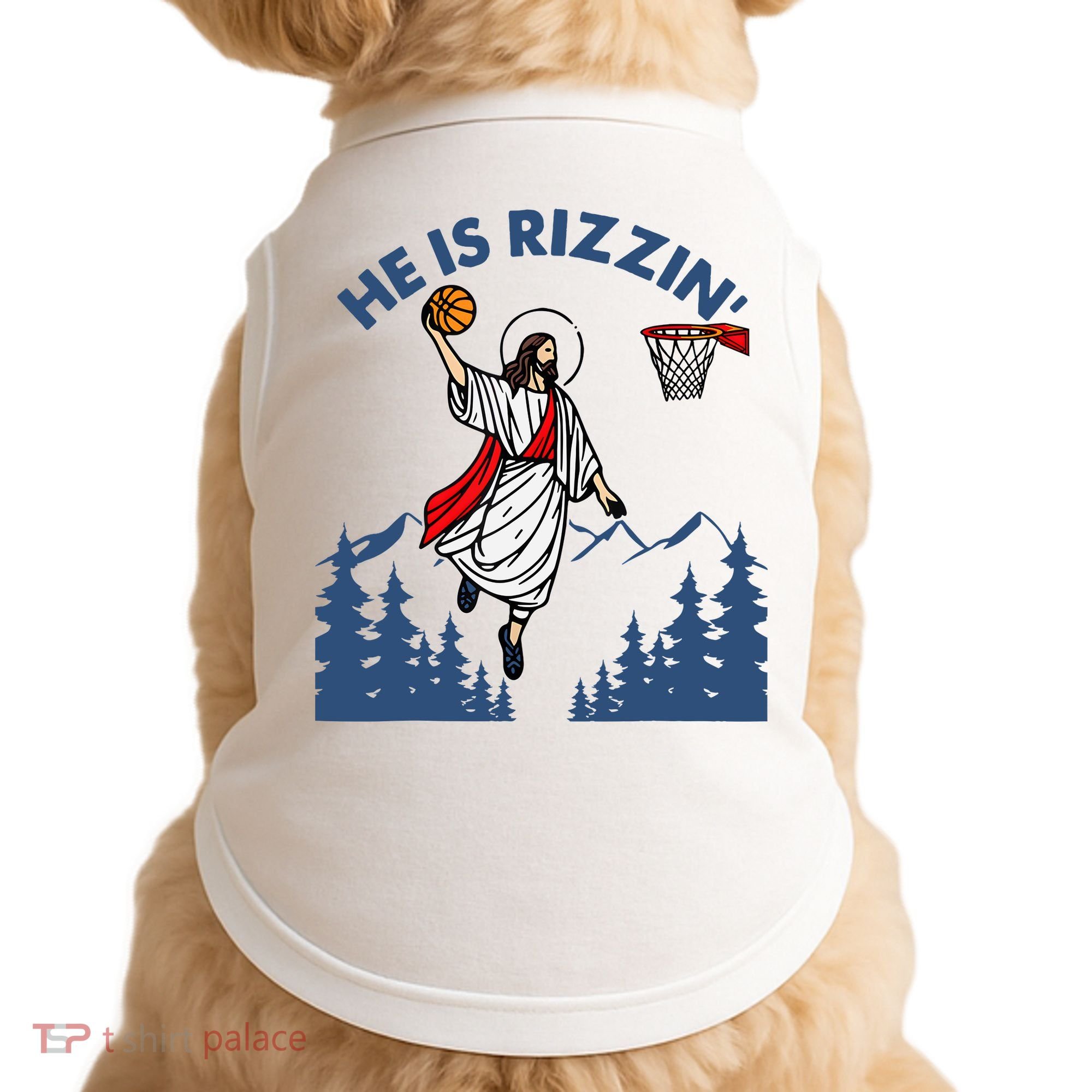 He Is Rizzin Jesus Basketball Easter Religious Doggie Tank