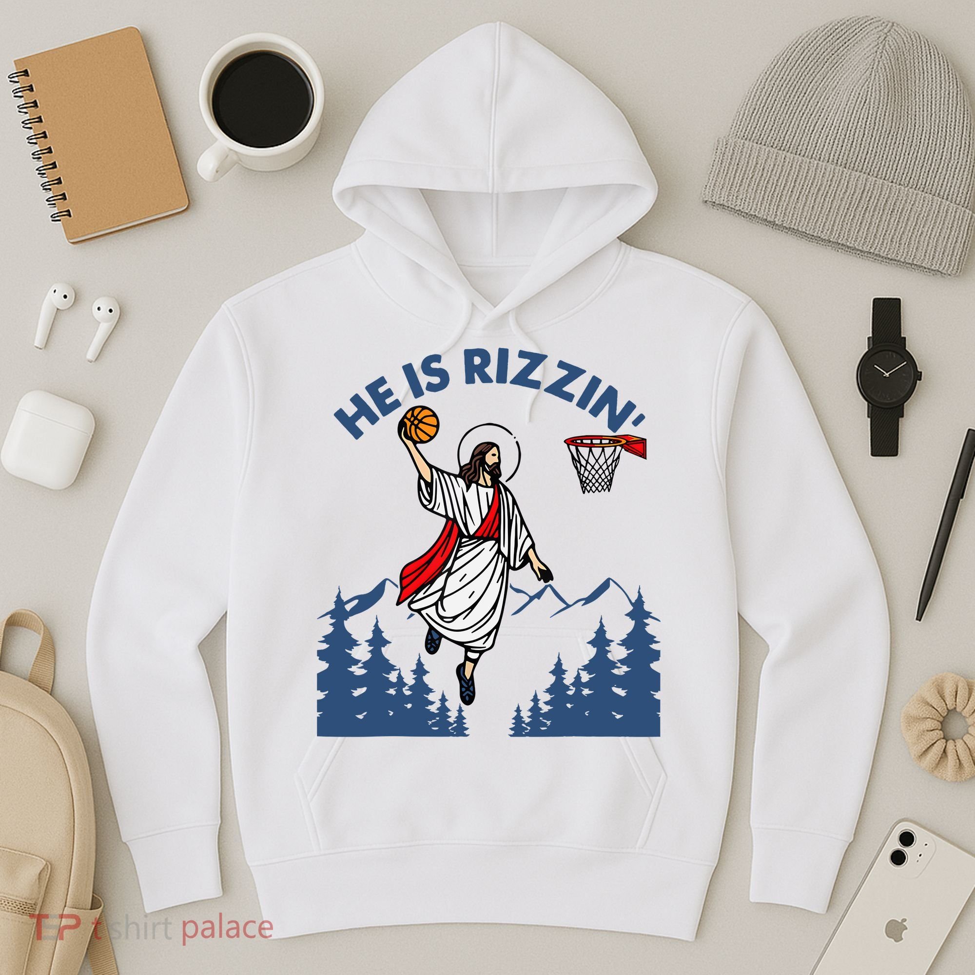 He Is Rizzin Jesus Basketball Easter Religious Hoodie