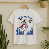 He Is Rizzin Jesus Basketball Easter Religious T-Shirt thumb 2