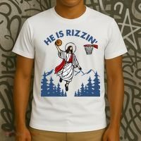 He Is Rizzin Jesus Basketball Easter Religious T-Shirt thumb 3